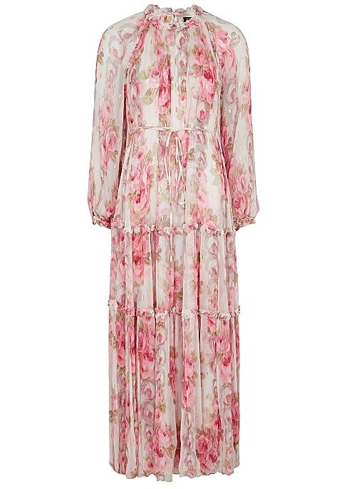 Ruby Bloom floral-print chiffon gown