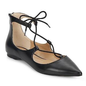 Saks Fifth Avenue Estyn Lace-Up Leather Point Toe Flats @ Saks Off 5th