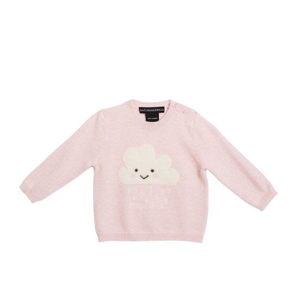 Girl's Crewneck Sweater with Smiling Cloud Intarsia, Size 3-24 Months