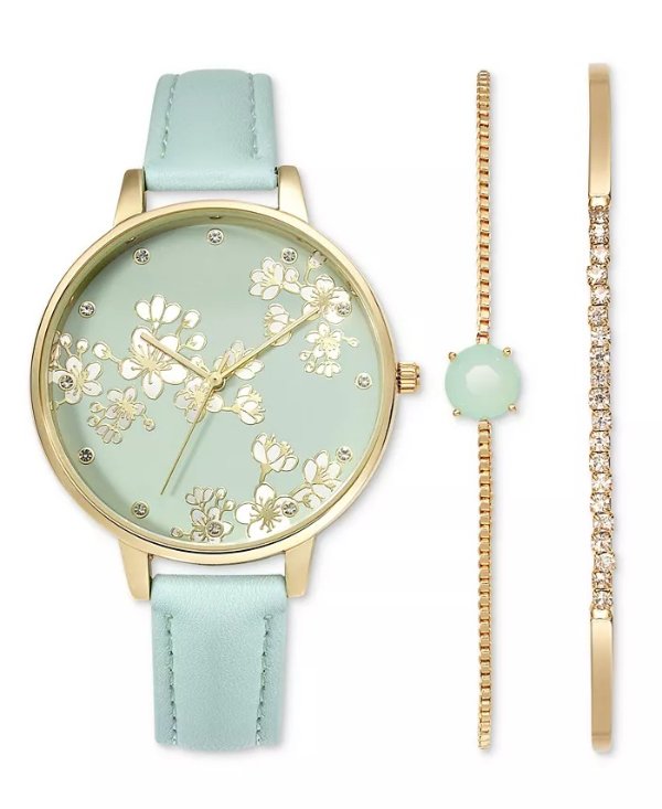 Women's Green Strap Watch 39mm Gift Set, Created for Macy's