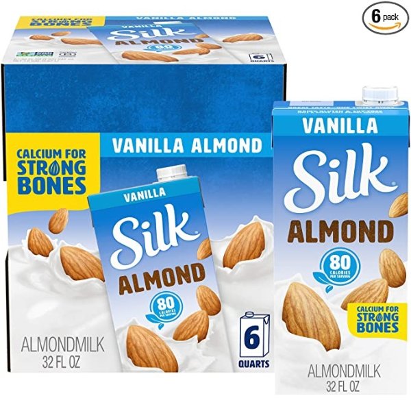 Pure Almond Vanilla 32-Ounce (Pack of 6), Vanilla Flavored Non-Dairy Almond Milk, Dairy-free Milk, Vegan & Plant-Based