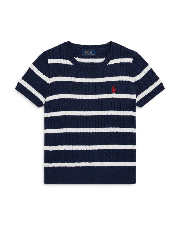 Girls' Striped Cotton Short-Sleeve Sweater - Little Kid, Big Kid