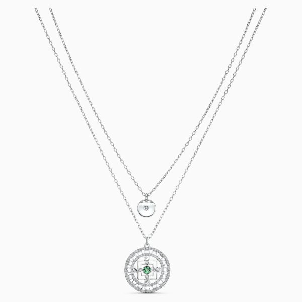 Symbolic Mandala Necklace, White, Rhodium plated by
