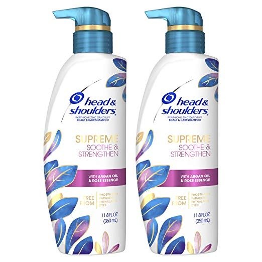Head and Shoulders Supreme, Scalp Care and Dandruff Treatment Shampoo, with Argan Oil and Rose Essence, Soothe and Strengthen Hair and Scalp, 11.8 Fl Oz Twin Pack