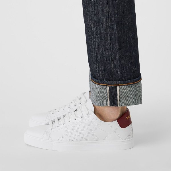 Perforated Check Leather Sneakers