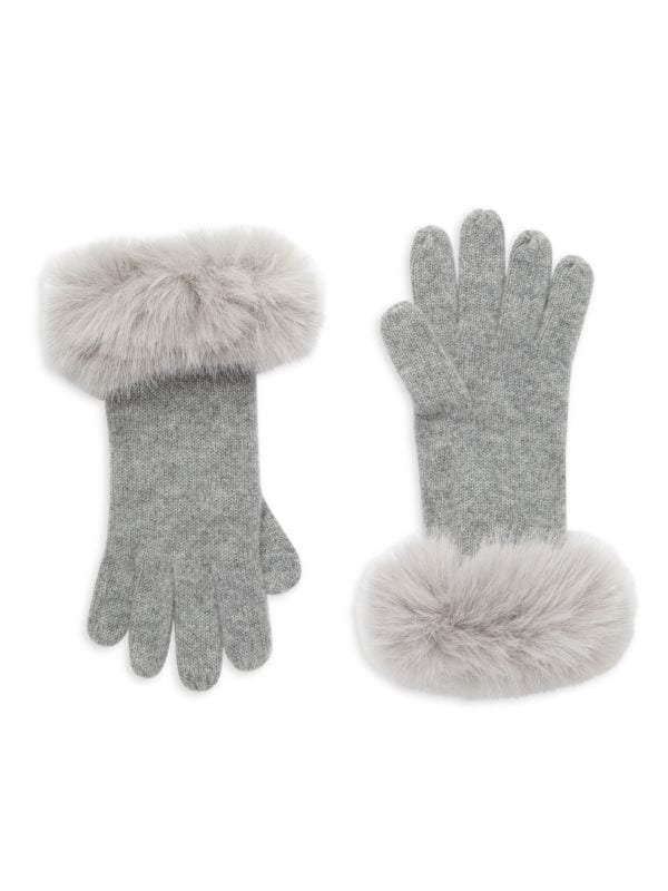 Faux Fur Trim Cashmere Gloves
