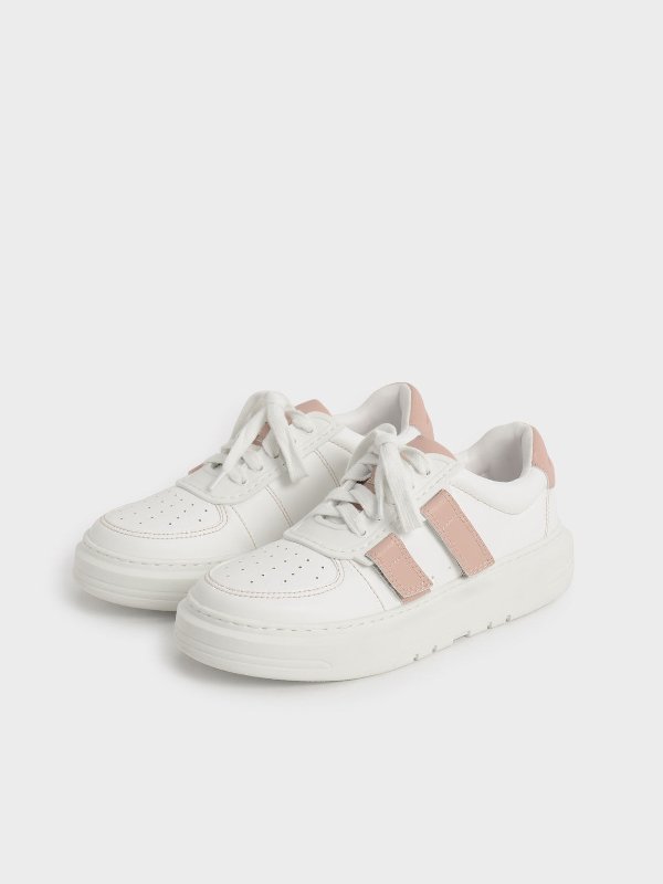 Nude Lace-Up Velcro Sneakers | CHARLES &amp; KEITH