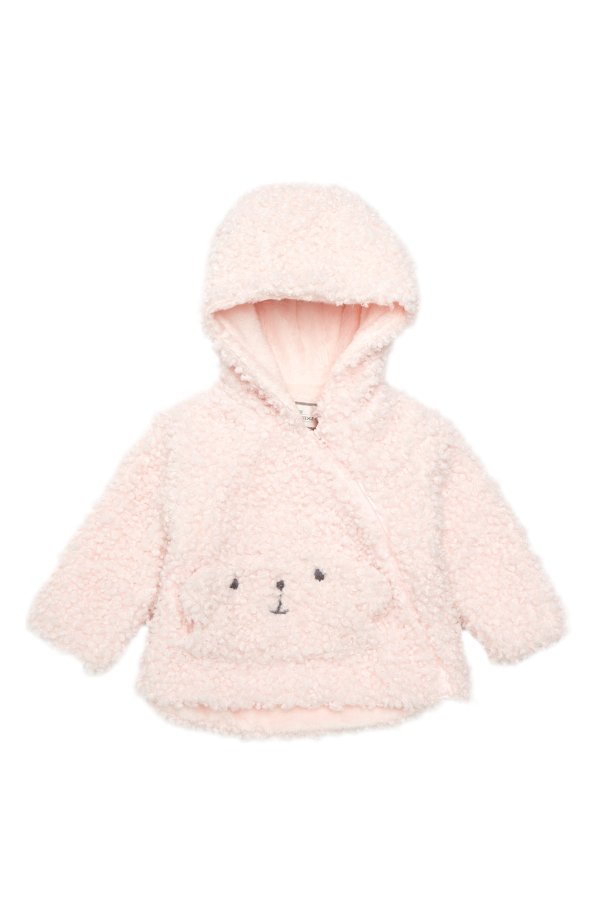 Bear Pocket Faux Shearling Hooded Jacket(Baby Girls)