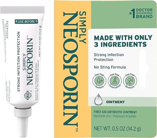Simply Formula 3-Ingredient First Aid Antibiotic Ointment and Wound Care Treatment with Bacitracin Zinc and Polymyxin B Sulfate, Preservative-, Paraben- and Neomycin-Free, 0.5 oz