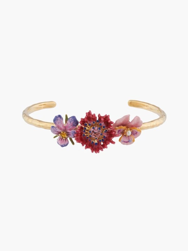 Thousand Pansies Violet, carnation and pansy bangle bracelet