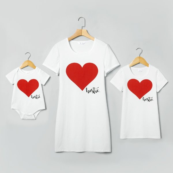 Bestie Heart Pattern Matching Short Sleeve T-shirts Mini Dresses