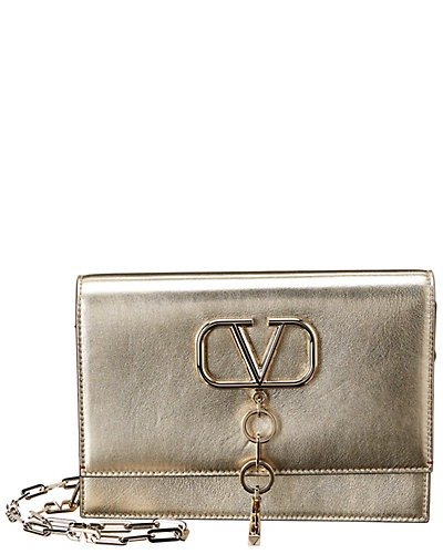 Small V Case Metallic Leather Clutch