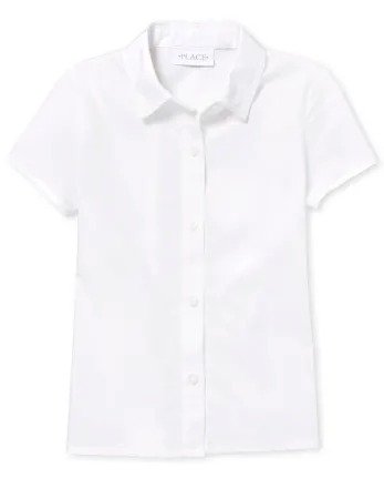 Girls Uniform Short Sleeve Poplin Button Down Shirt | The Children's Place - WHITE