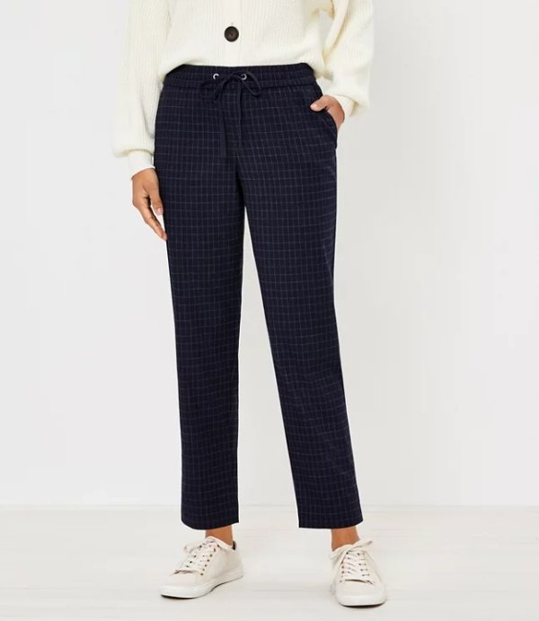 Tapered Pull On Pants in Windowpane Brushed Flannel | LOFT
