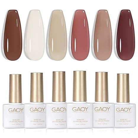 GAOY Jelly Milky White Gel Nail Polish Set, 6 Translucent Sheer Maroon UV Colors for Art Home DIY Manicure Kit