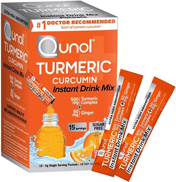 Turmeric Curcumin Instant Drink Mix, Powder Packets, Orange, Ultra Absorption, 500mg Turmeric +50mg Ginger, Supports Healthy Inflammation Response, Joint Health, Dietary Supplement, 15 Servings