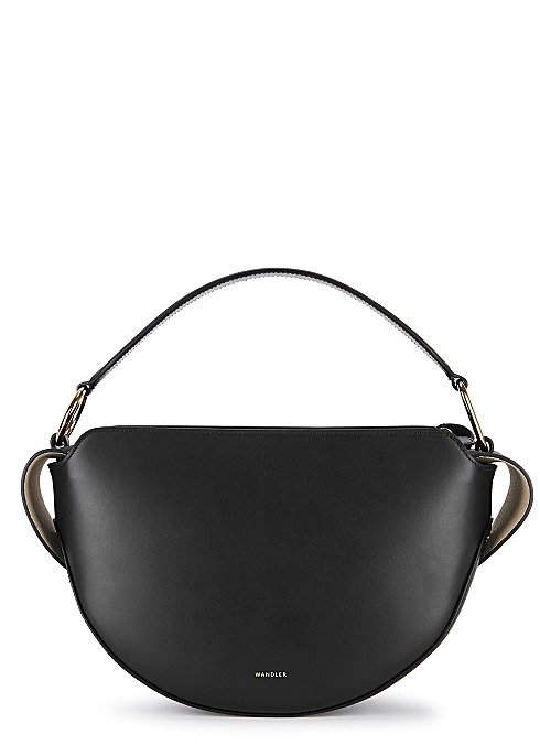 Yara black leather top handle bag