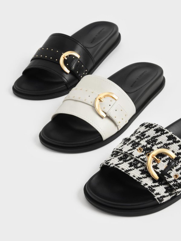 Chalk Buckled Slide Sandals | CHARLES &amp; KEITH