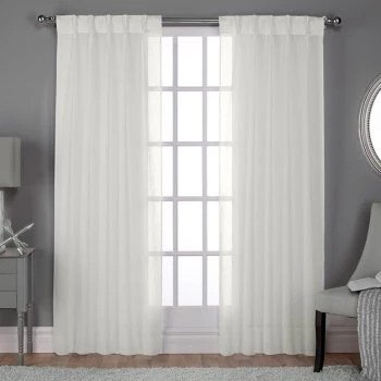 Exclusive Home Belgian Pleated Jacquard Sheer Window Curtain Panel Pair