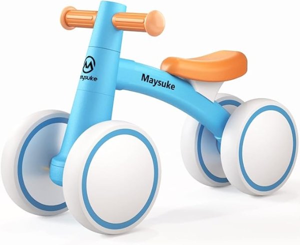 Baby Balance Bike Toys for 1 Year Old Boys and Girls Gifts, Toddler Bike 10-24 Month First Birthday Gift with 4 Wheels, No Pedal (Blue)