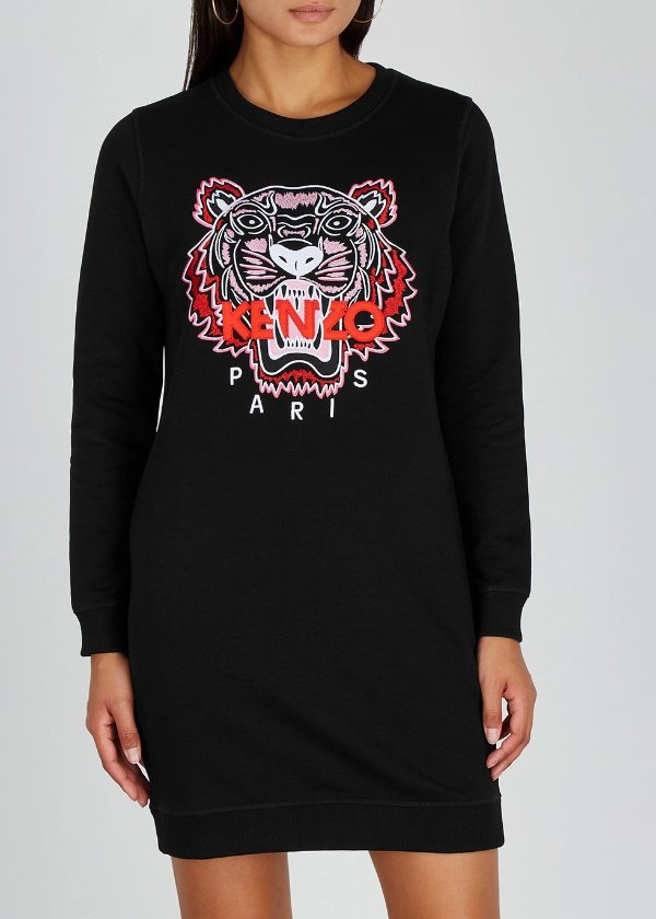 Tiger-embroidered cotton sweatshirt dress