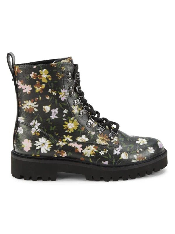Mode Floral Leather Ankle Boots