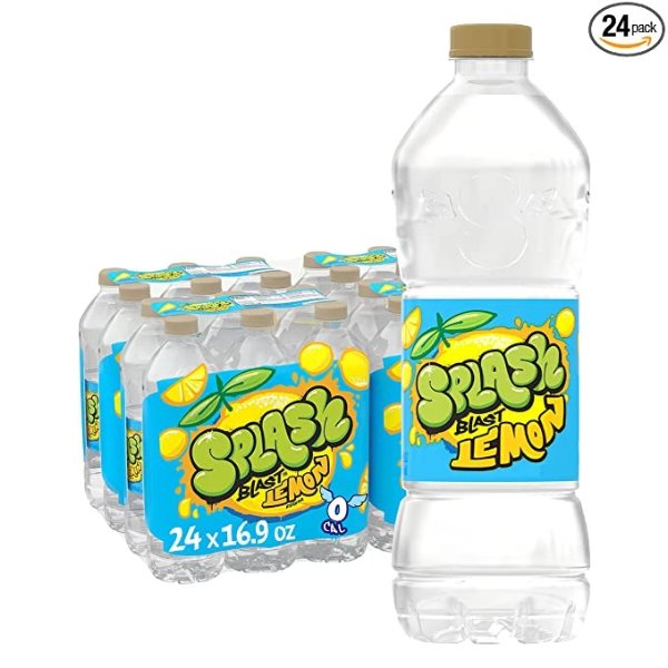 Splash Blast, Flavored Water Beverage, Lemon Flavor, 16.9 Fl Oz Plastic Bottles, 24 Pack