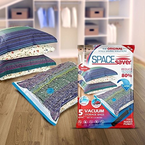 Premium Vacuum Storage Bags (Lifetime Replacement Guarantee) (Works with Any Vacuum Cleaner + Free Hand-Pump for Travel!) 80% More Compression Than Other Brands! (5 Pack)