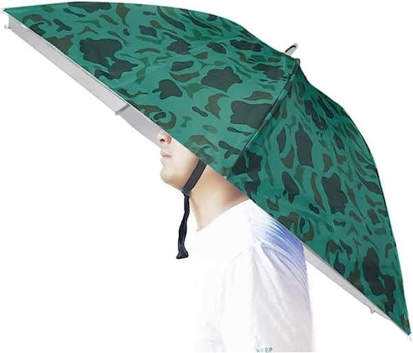 Umbrella Hat, 37 inch Fishing Umbrella Hat Hands Free Foldable UV Protection Umbrella Cap Adjustable Headwear for Fishing Golf Camping Beach Gardening Sunshade Outdoor