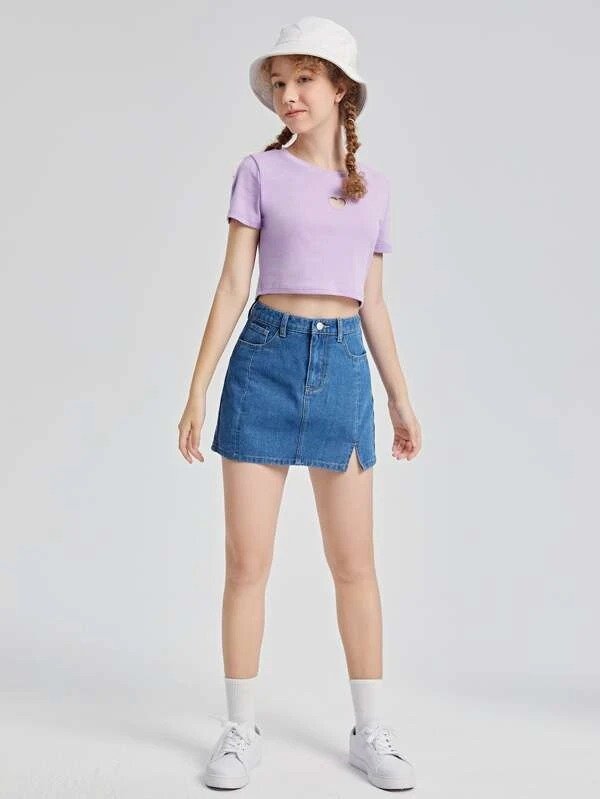 Teen Girls High Waist Denim Skirt