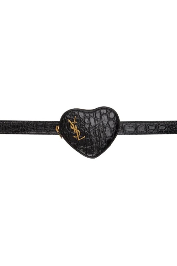Black Croc Heart Logo Belt Bag
