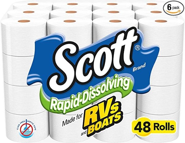Rapid-Dissolving Toilet Paper, 48 Double Rolls (6 Packs of 8) = 96 Regular Rolls, 231 Sheets Per Rolls