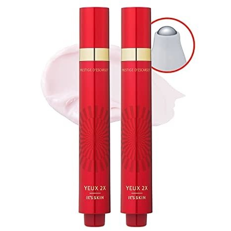 Anti-Aging Eye Massage Roller Serum with Snail and Ginseng Extract, Wrinkle-Free, Depuffing Eye Roller Ball for Dark Circles & Puffiness - It'S SKIN Prestige Yeux 2X Ginseng D'escargot 15ml 2ea Set