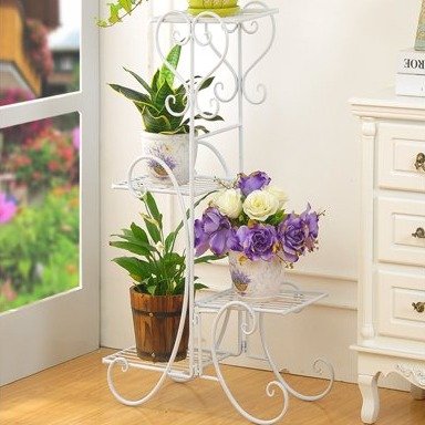 Stainless Steel Flower Planter Plant Stand Garden Display Holder Shelf Rack for Home Room Ornaments Indoor Outdoor Patio 4 Tier