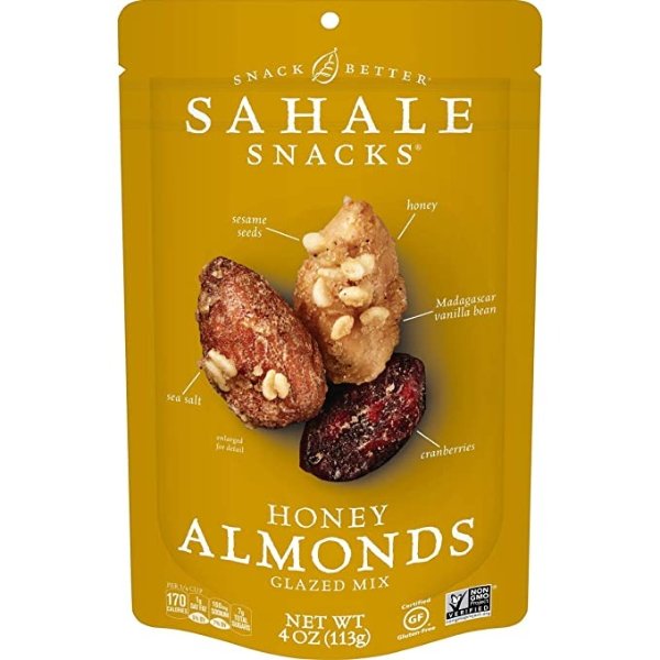 Snacks Honey Almonds, 4 oz., Pack of 6 – Nut Snacks in a Resealable Pouch, No Artificial Flavors, Preservatives or Colors, Gluten-Free Snacks