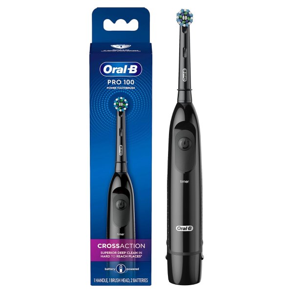 Pro 100 CrossAction, Battery Powered Electric Toothbrush, Black