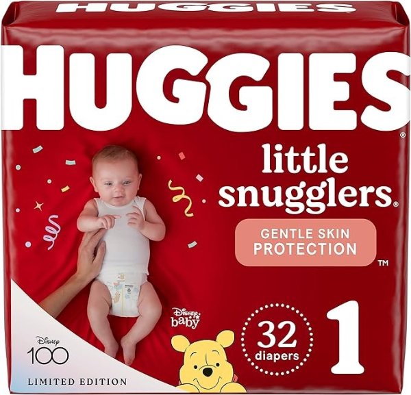 Little Snugglers Baby Diapers, Size 1 (Up to 14 lb.), Jumbo Pack, 32 Count (Packaging May Vary)