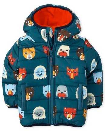 Toddler Boys Long Sleeve Animal Print Puffer Jacket | The Children's Place - TEAL TIDES
