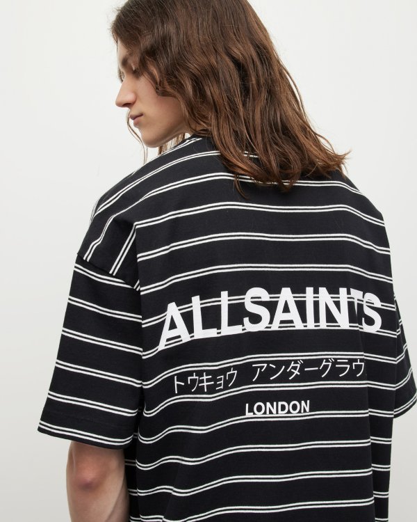 Underground Oversized Striped T-Shirt JET BLK/CHALK WHTE | ALLSAINTS US