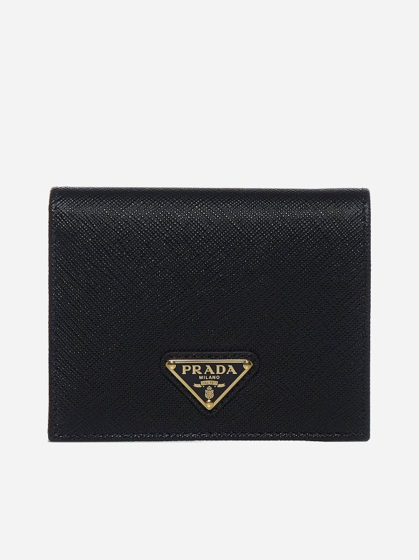 Logo-plaque Saffiano leather small wallet