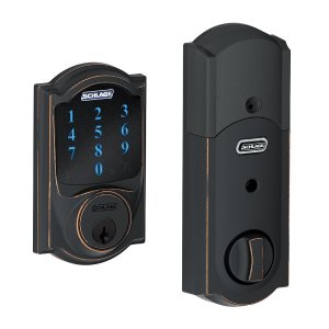 Schlage Connect Camelot Touchscreen Deadbolt with Built-In Alarm, Aged Bronze