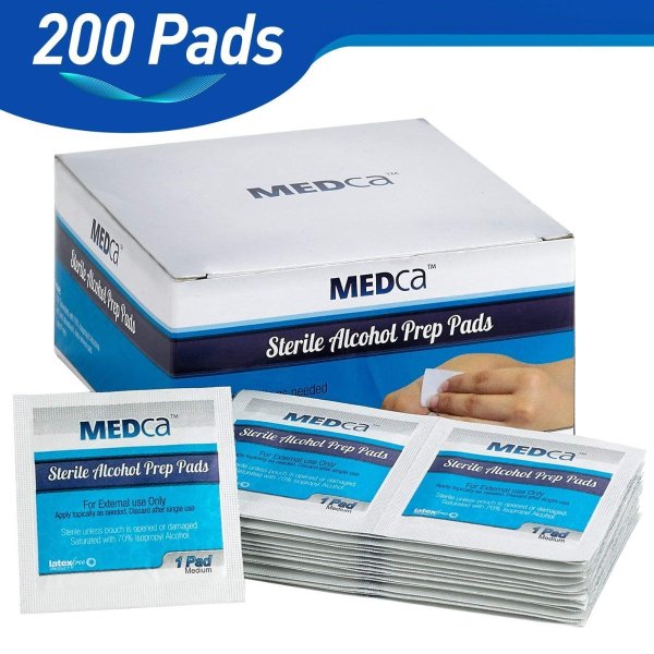 Alcohol Prep Pads, Sterile, Medium, 2-Ply Pack of 200