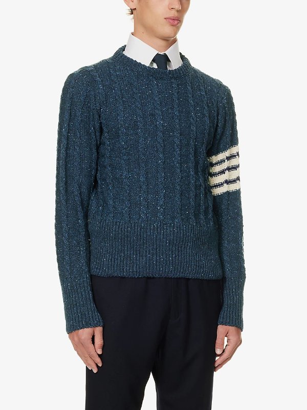 Cable-knit 4-bar wool-blend knitted jumper