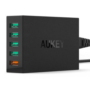 Aukey 5-Port 54W Quick Charge 2.0 USB Desktop Charger + 3.3' MicroUSB Cable