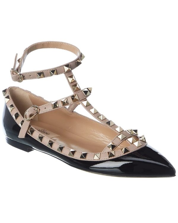 Valentino Rockstud Caged Patent Ankle Strap Flat