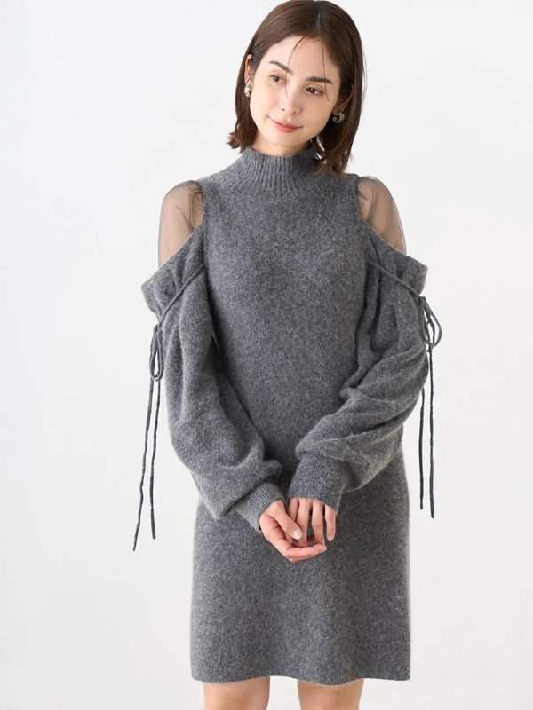 See-through Shoulder Knit Mini Dress – SNIDEL