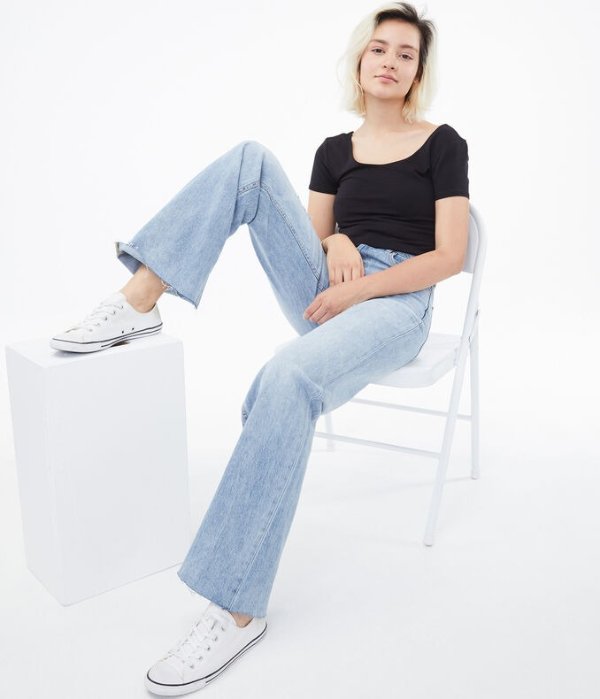 Real Denim High-Rise Wide-Leg Skater Jean***