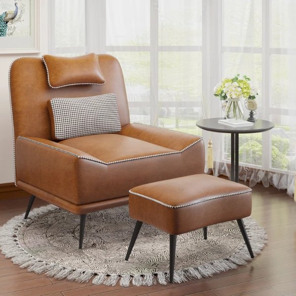 Asena 35" W Side Chair and Ottoman