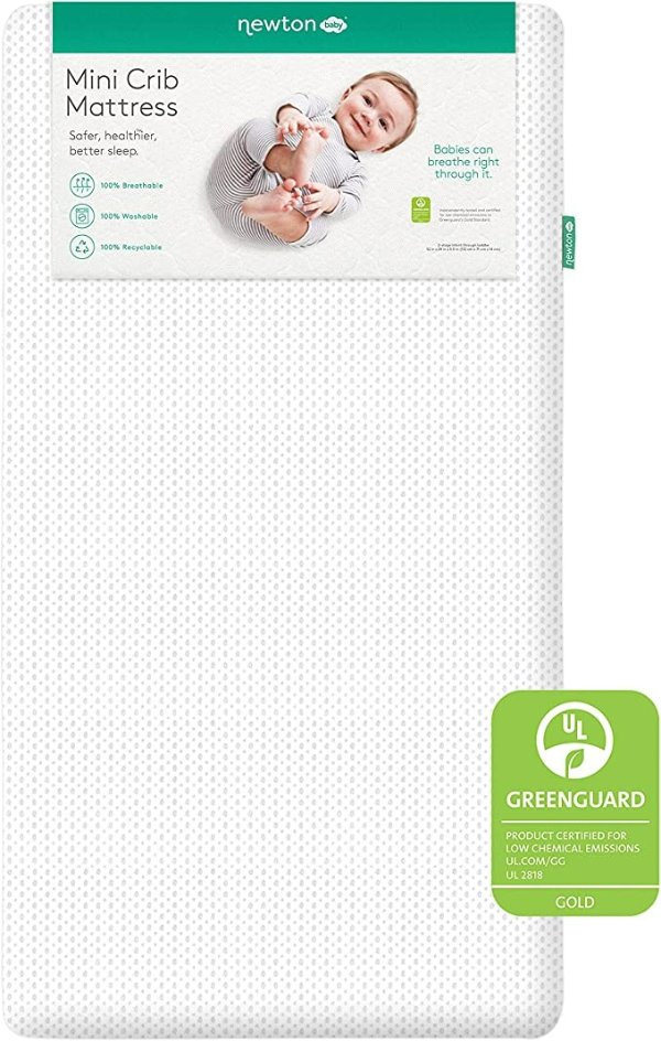 Newton Baby Mini Crib Mattress 24" x 38" - 100% Breathable Proven to Reduce Suffocation Risk, 100% Washable - Removable Cover Included, GREENGUARD Gold