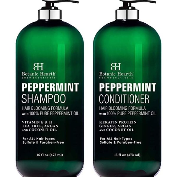 Peppermint Oil Shampoo and Conditioner Set - Hair Blooming Formula with Keratin for Thinning Hair - Fights Hair Loss, Promotes Hair Growth-Sulfate Free for Men and Women - 16 fl oz x 2